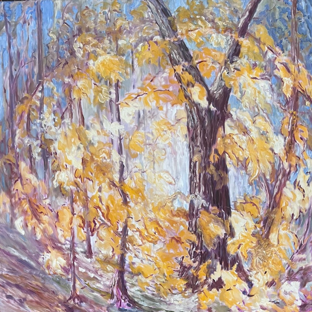 oil, landscape, leaves, fall
