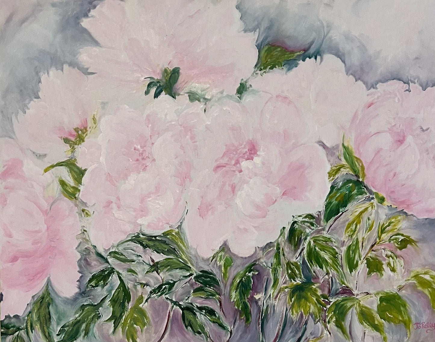 floral, oil on canvas, peony