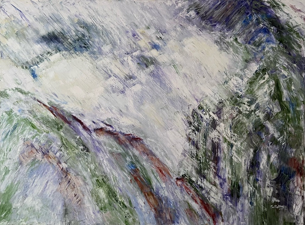 oil on canvas, landscape, waterfall