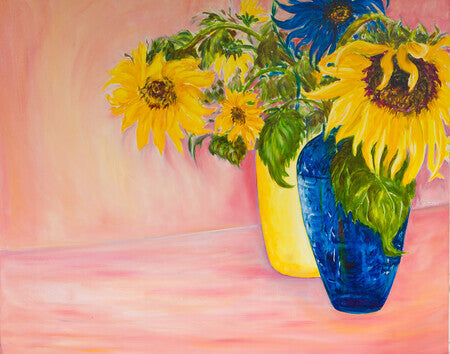 still life, oil on canvas, sunflowers